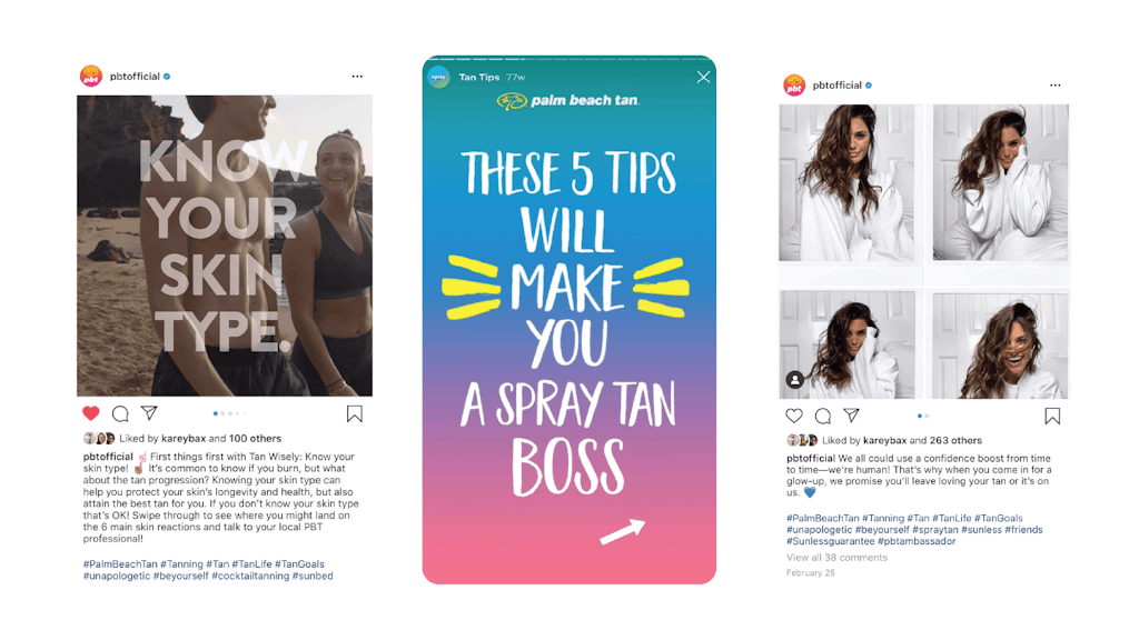 3个Palm Beach Tan instagram帖子的例子
