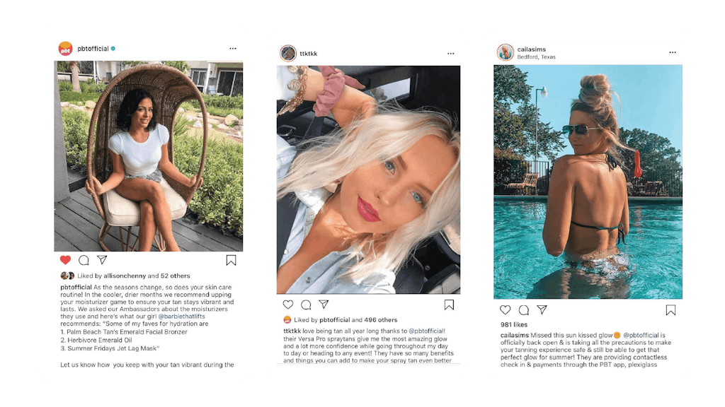 3个Palm Beach Tan instagram帖子的例子