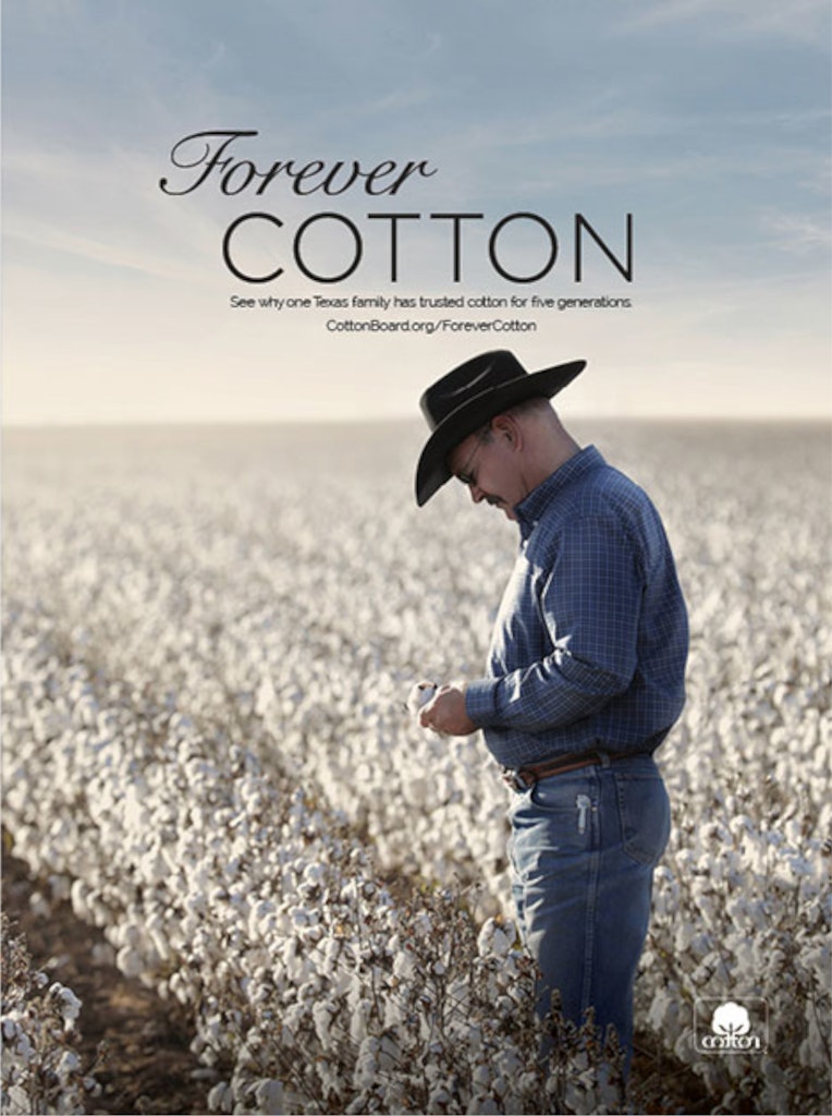 Forever Cotton advertisement showing farmer in a field