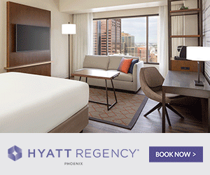 Example of static digital advertisement for Hyatt encouraging booking.