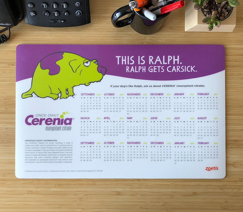 Mousepad calendar with Cerenia branding designed by Archer Malmo