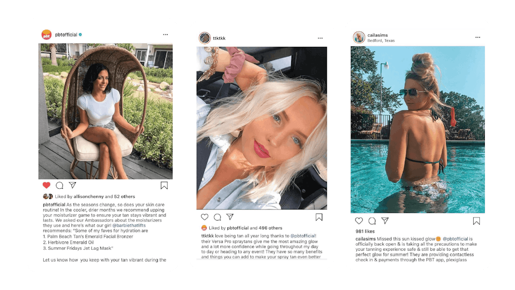 3 examples of Palm Beach Tan instagram posts