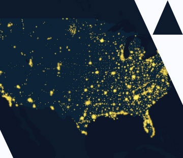 Map of united states will hundreds of illuminated points
